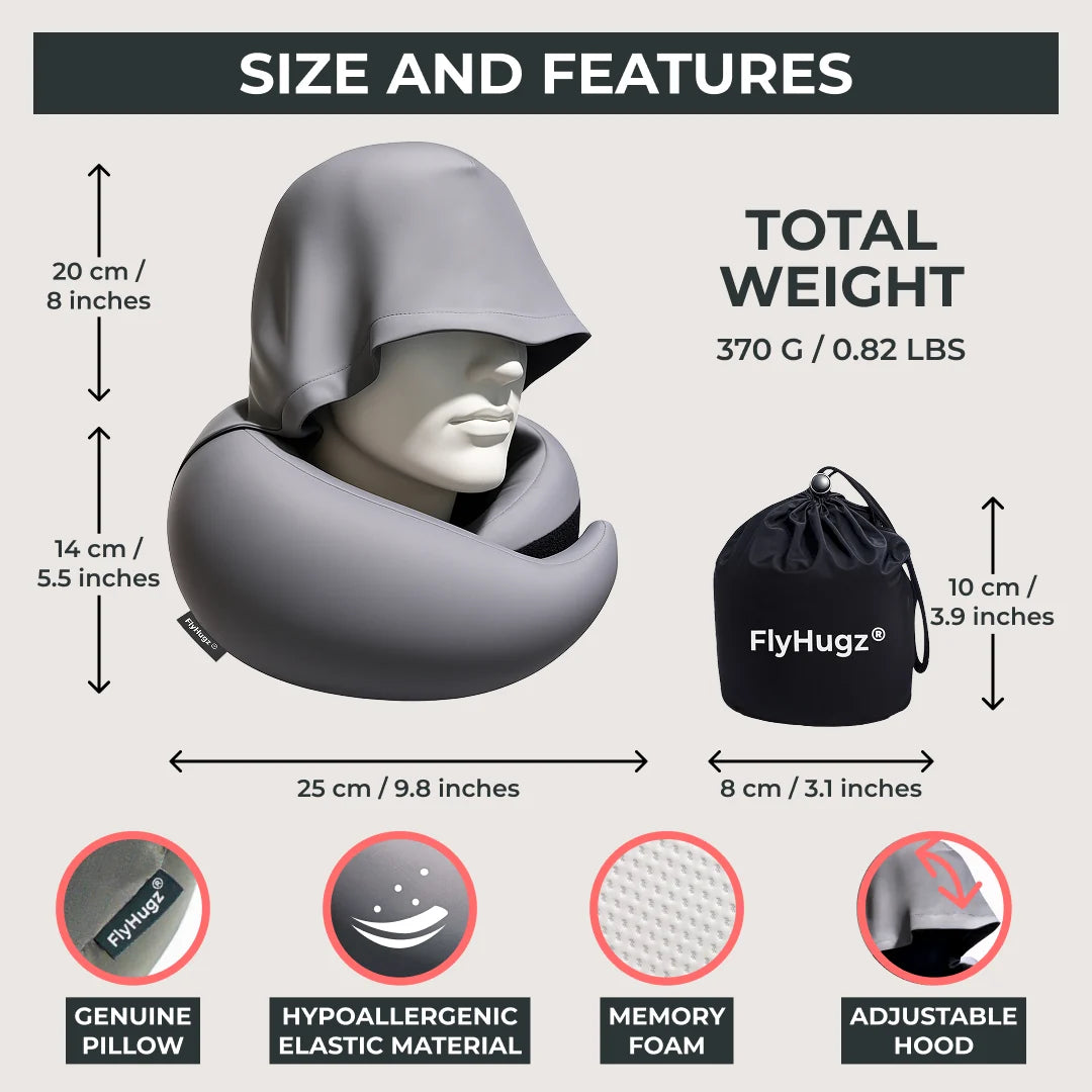 FlyHugz® 2.0 Hooded Travel Pillow